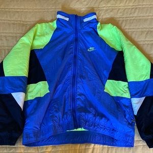 Mens | 80s/90s Neon Nike Zip Up Jacket | Size: L | Color: Blue, Yellow, White